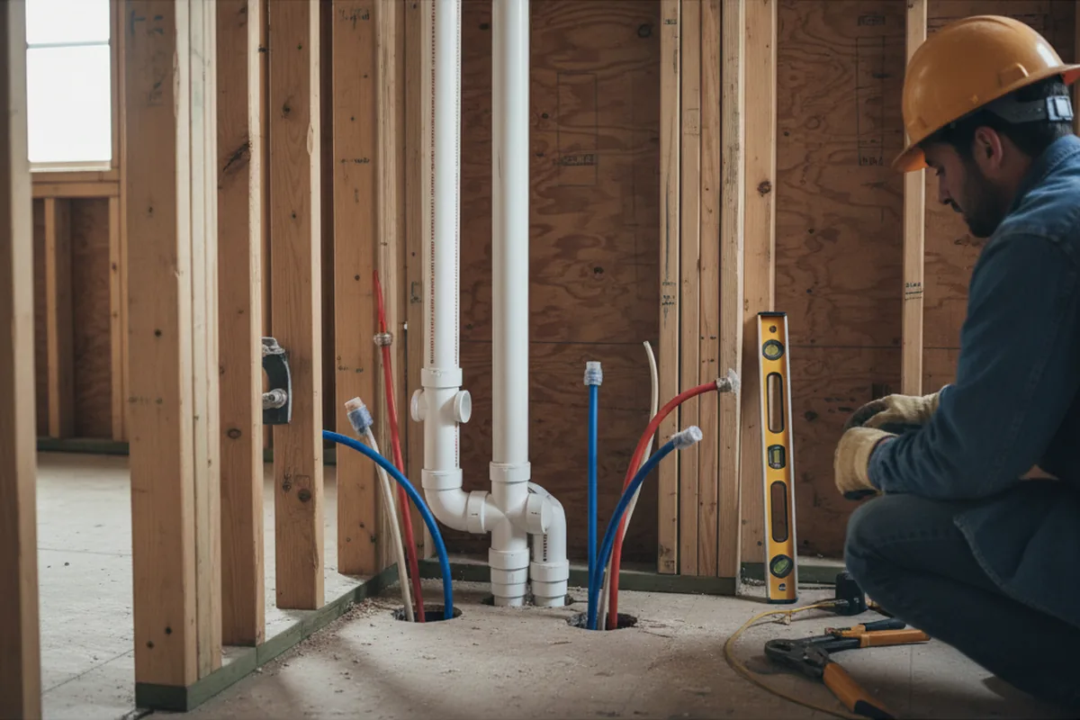 Drain and supply rough-in during Sump Pump Repair in Cadwell